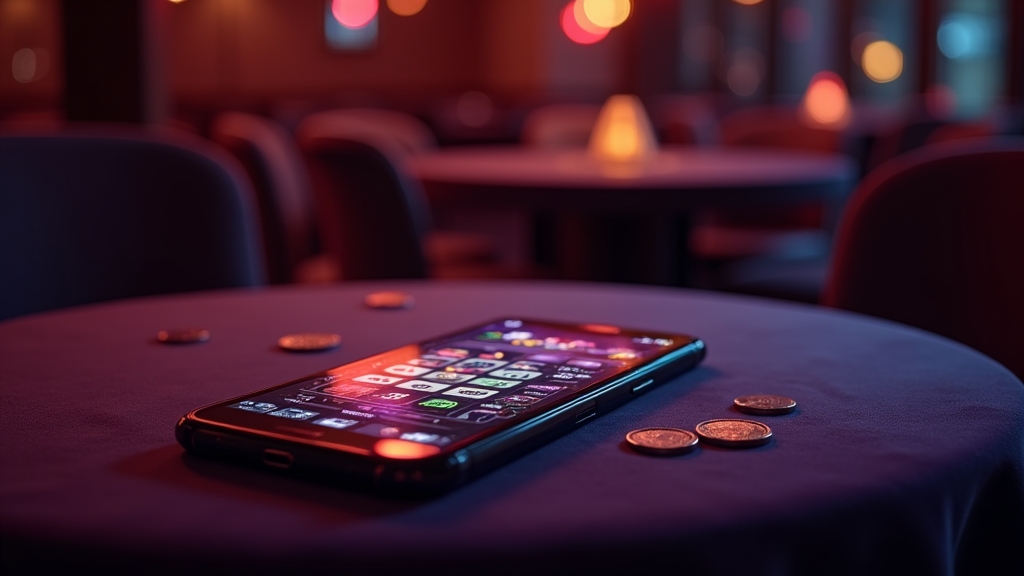 Smartphone showing a casino slot interface in a dark neon-lit setting
