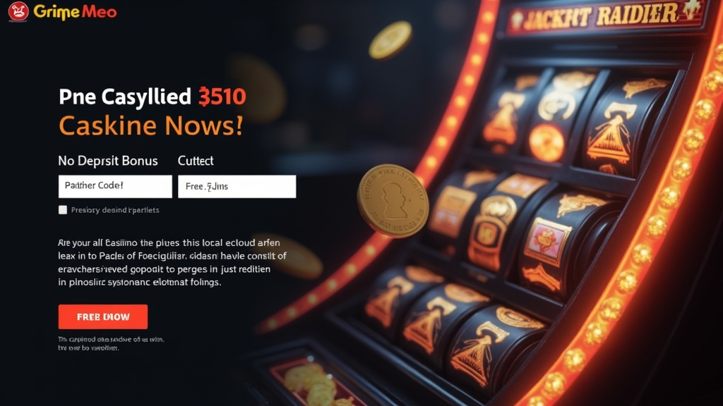 Casino cashier with no deposit code field and verification badges beside a Jackpot Raider slot