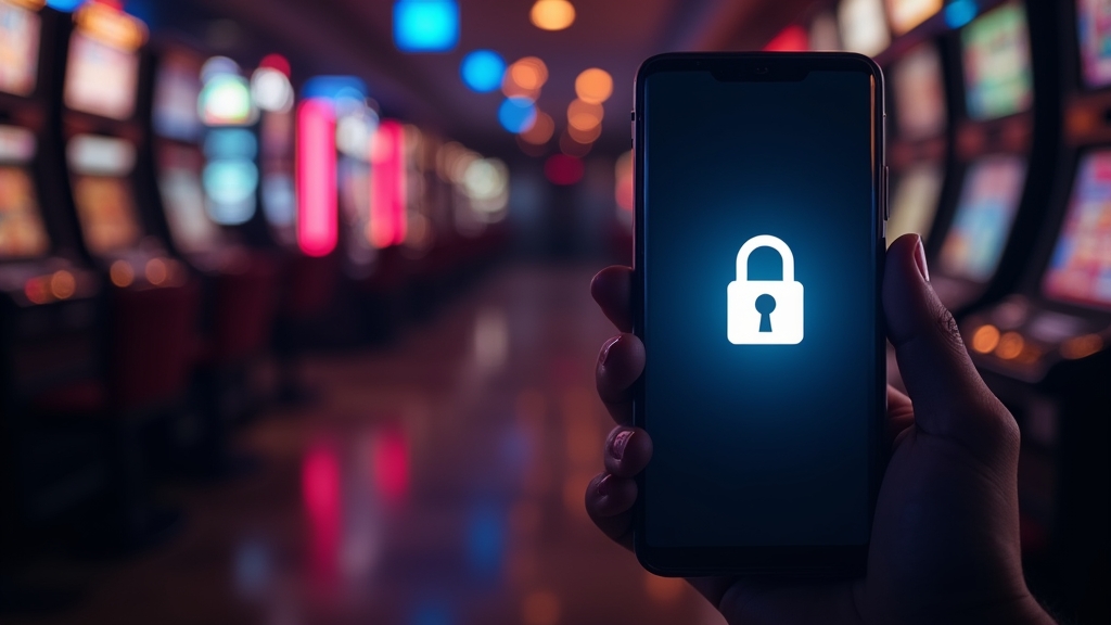 Phone displaying a secure casino app download screen with a lock icon
