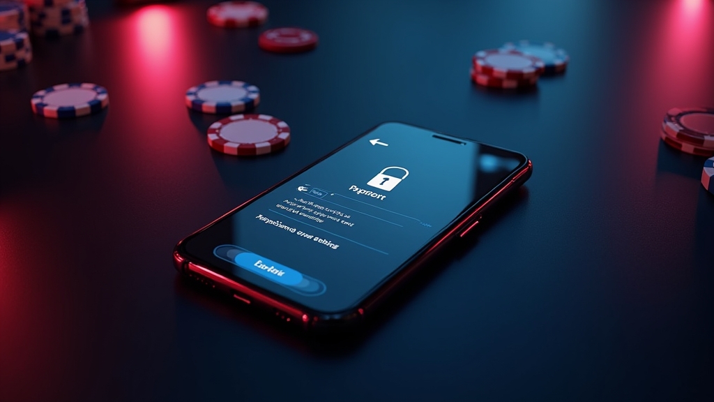 Mobile casino app screen showing payments, security, and play limits in a dark setting